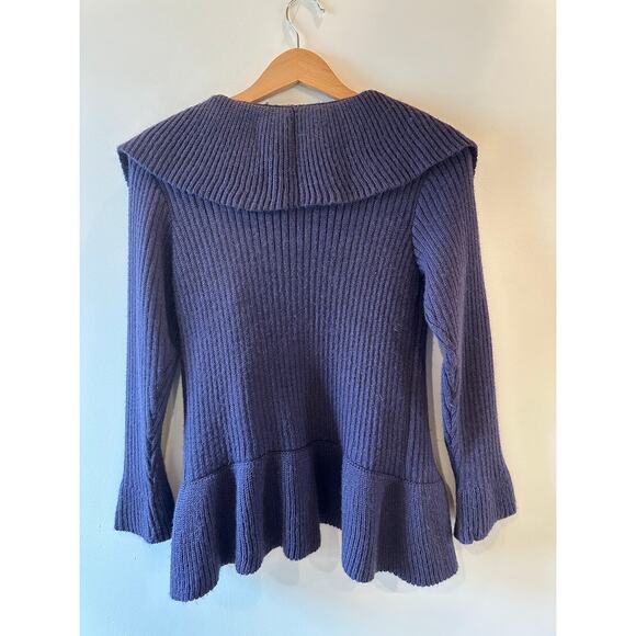 Vtg Handmade Baby Alpaca Romantic Purple Ruffle Front Long Sleeve Button Sweater - Picture 4 of 11